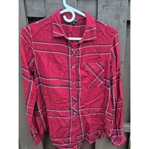 RW&CO‎ Women Blouse Top Red Plaid Button Up Shirt Size S Viscose EUC